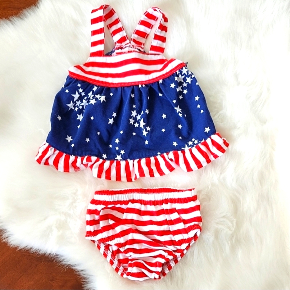 Baby Girl Patriotic Stars and Stripes 4th Of July Outfit